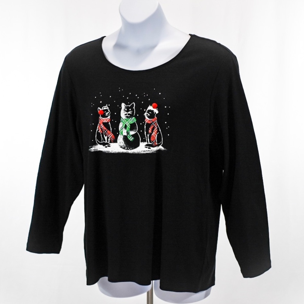 Karen Scott Long Sleeve Christmas Cat Top